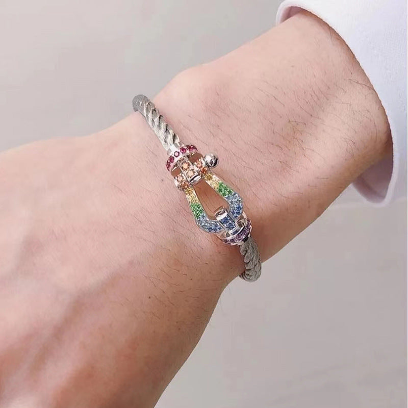 ¡®Aura Jewels¡¯FORC LARGE HORSESHOE COLORED DIAMOND BRACELET SILVER