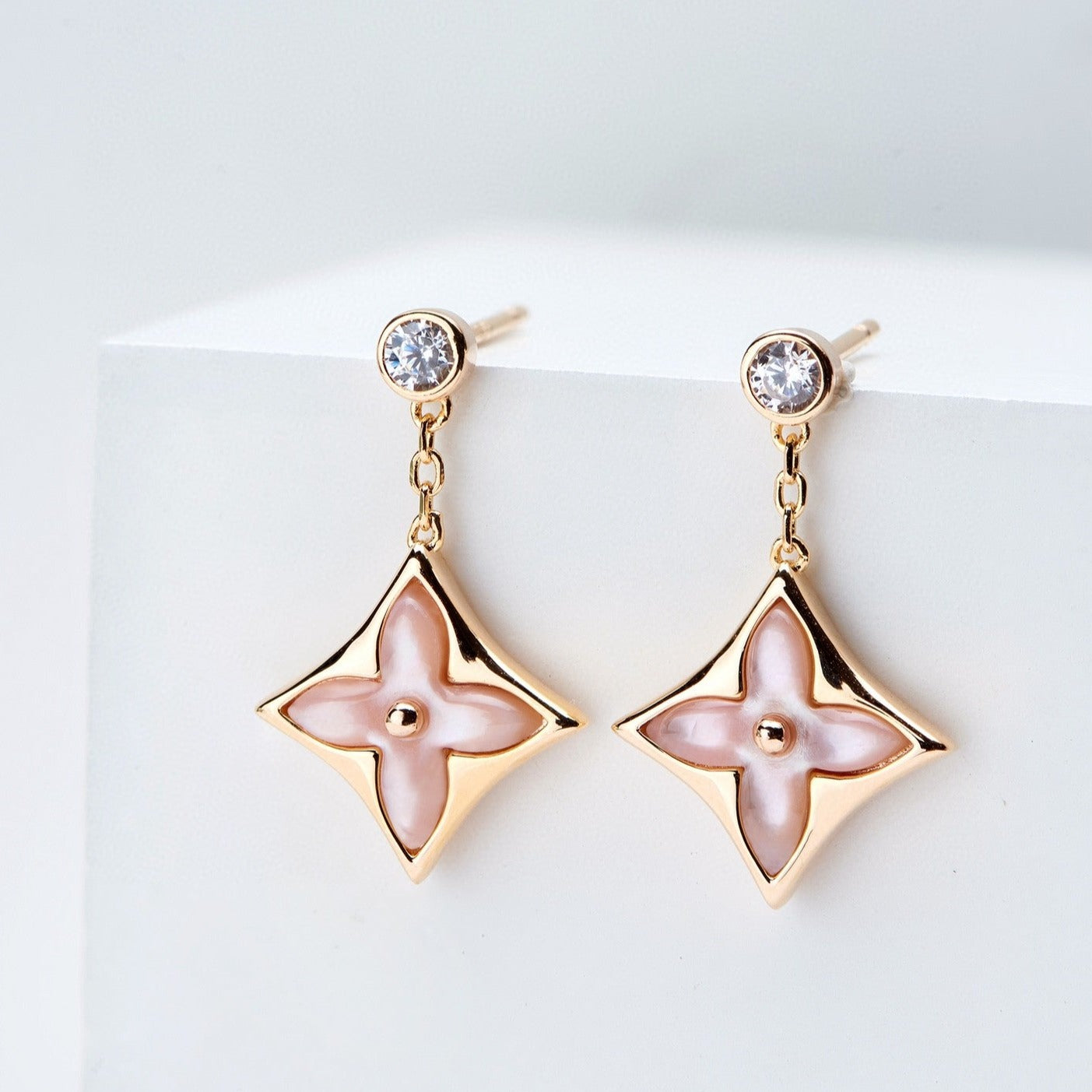 ¡®Aura Jewels¡¯DOUBLE STAR PINK GOLD MOP DROP EARRINGS