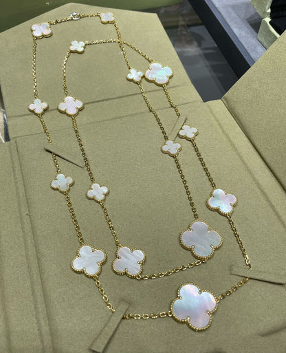 ¡®Aura Jewels¡¯CLOVER 16 MOTIF WHITE MOP GOLD NECKLACE