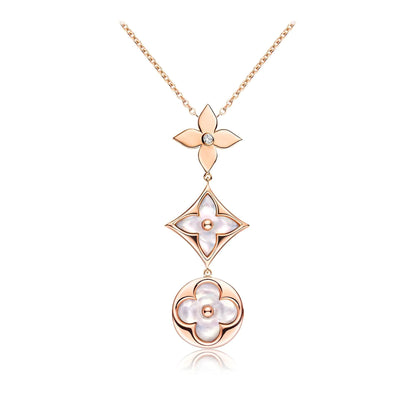 ¡®Aura Jewels¡¯COLOR BLOSSOM LARIAT NECKLACE PINK GOLD WHITE MOTHER PEARL AND DIAMOND